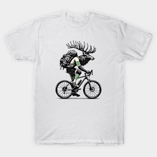 Cycling Elk with Backpack T-Shirt